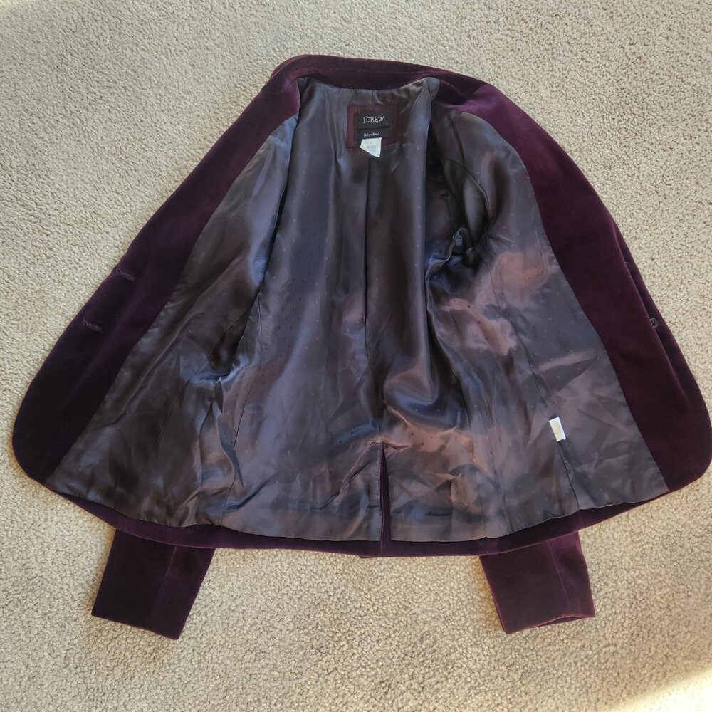J. Crew Velvet Schoolboy Blazer Purple Plum Eggplant 0 - Picture 7 of 8